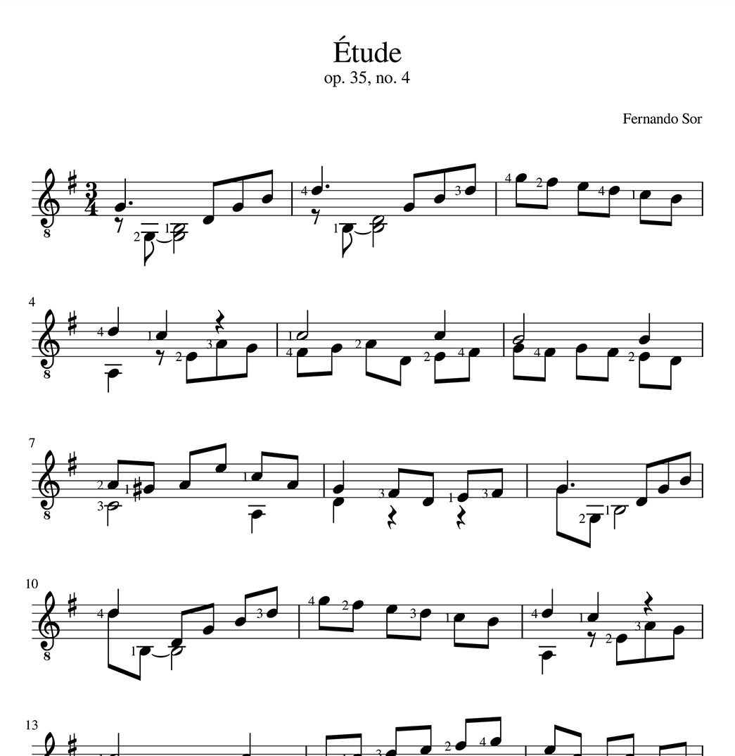 Image of sheet music by Fernando Sor for Music Lessons with Stew home page.